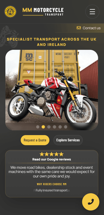 MM Motorcycle Transport mobile website preview