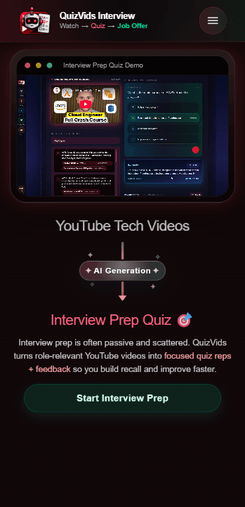 QuizVids mobile website preview